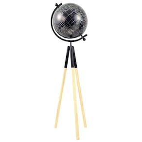 Globo Terrestre Decorativo Tripé Preto 80X23Cm