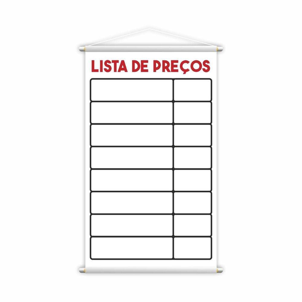 Banner Lista De Preços Tabela Serviço Vendas Lona 60X40Cm