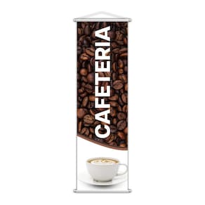 Banner Cafeteria Café Grãos Xícara Bebida Lona 100X30Cm