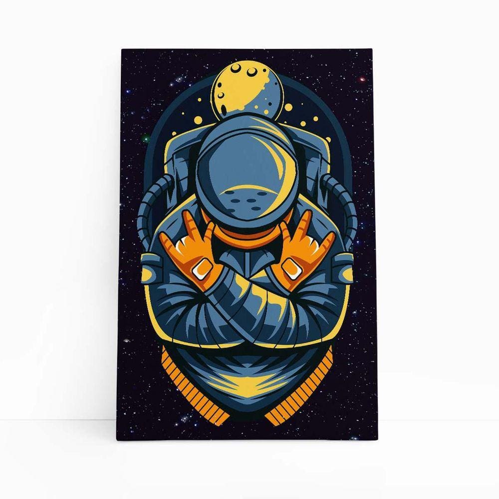 Astronauta Azul Desenho Lua Universo Quadro Canvas 60X40Cm