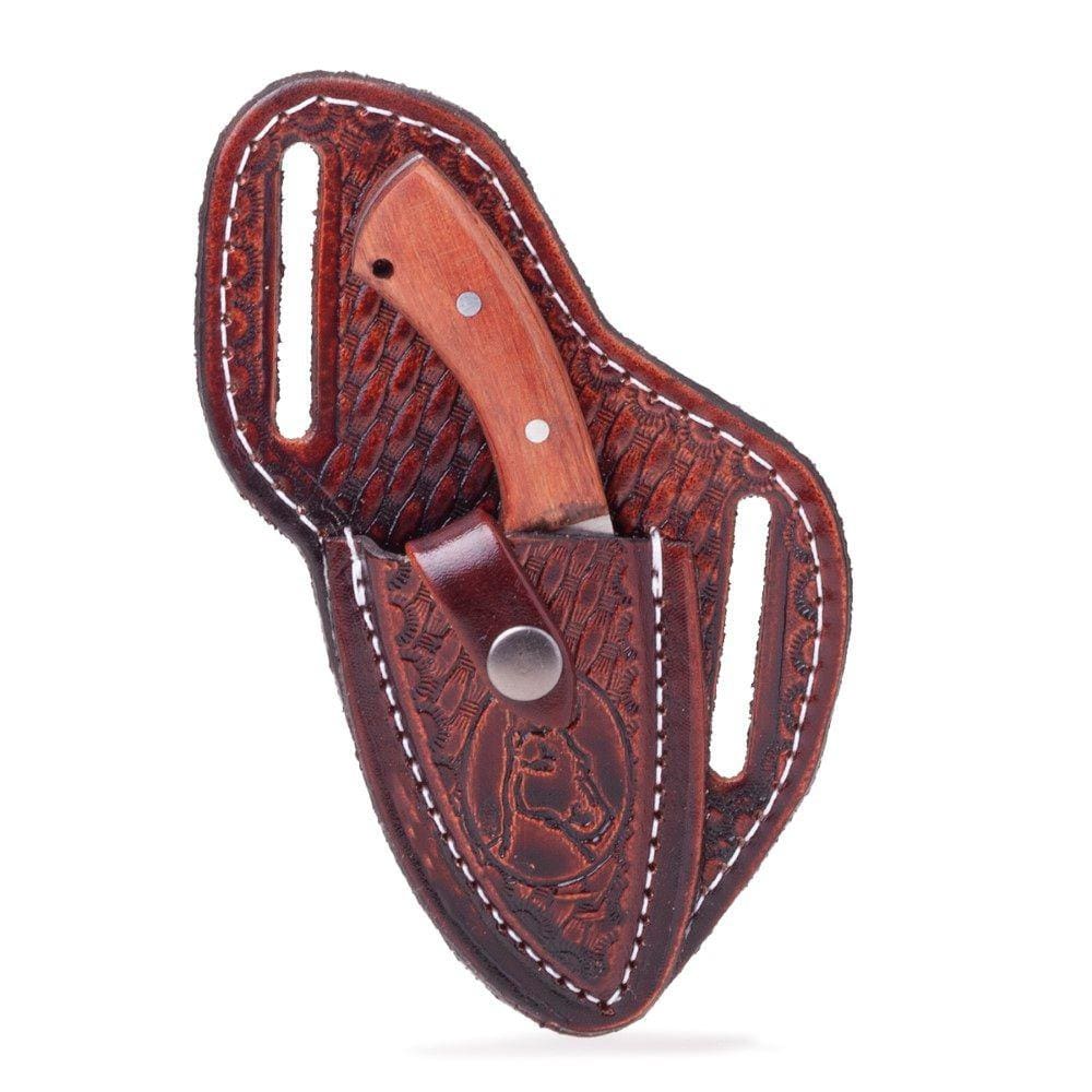 Faca Skinner Campeira Pantaneira Aço Inox 420 Cabo Madeira Com Bainha Couro Country Texturizada