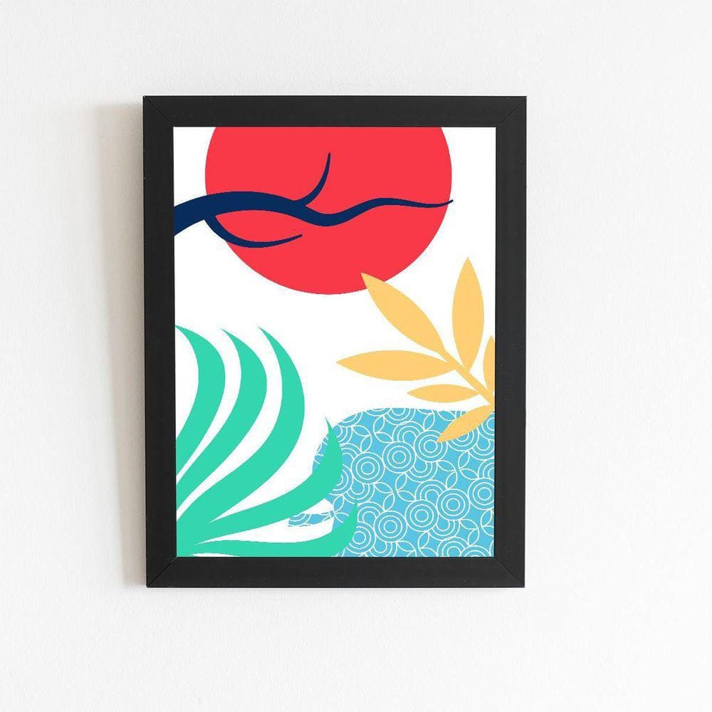 Natureza Folha Arte Abstrato Quadro Moldura Preta 60X40Cm