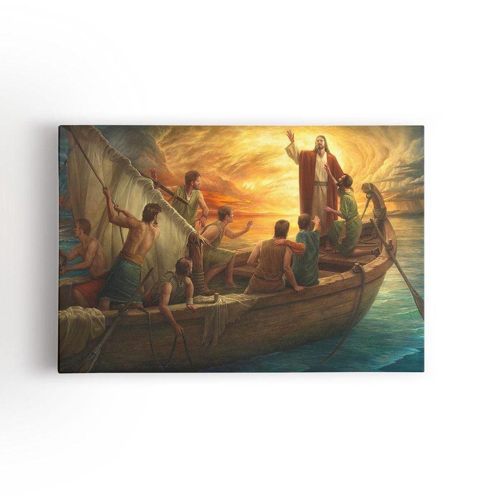 Jesus Cristo No Barco Arte Religioso Quadro Canvas 60X40Cm