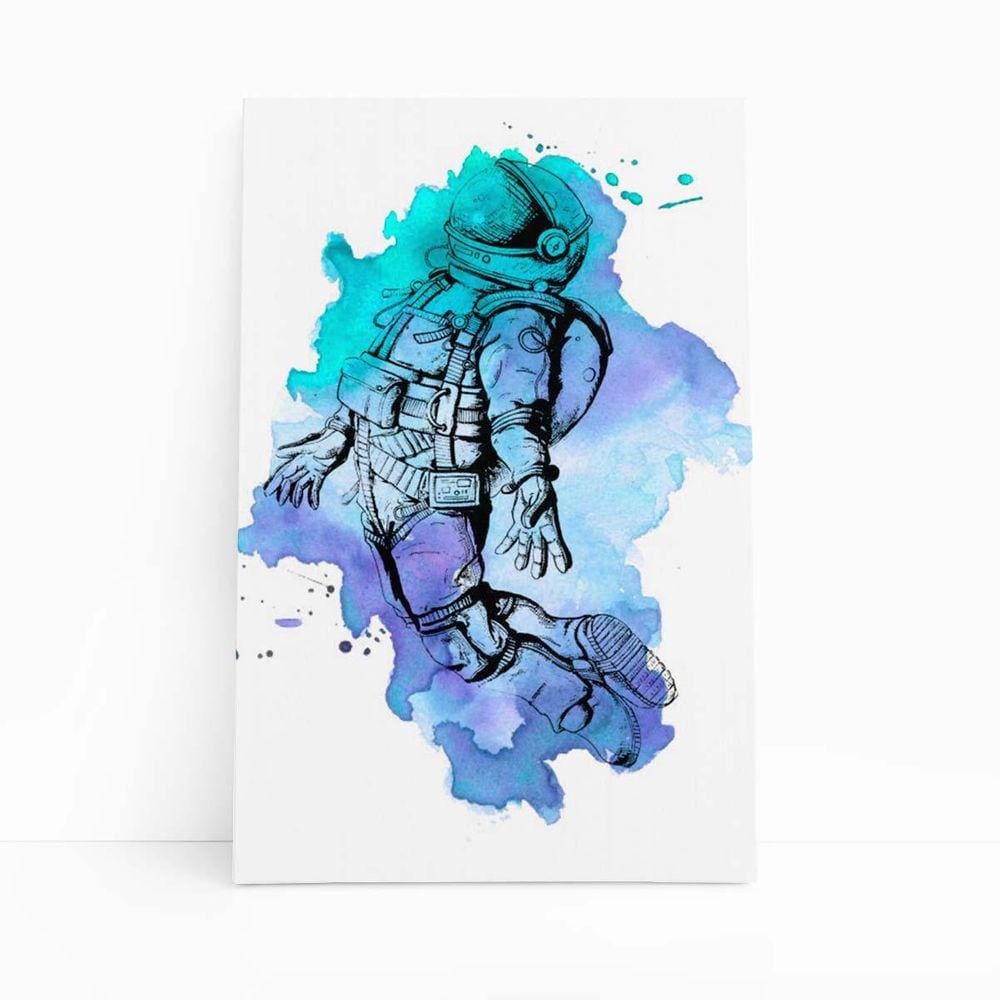 Quadro Canvas Astronauta Azul Arte Minimalista 60X40Cm