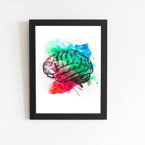 Cérebro Colorido Minimalista Quadro Moldura Preta 60X40Cm