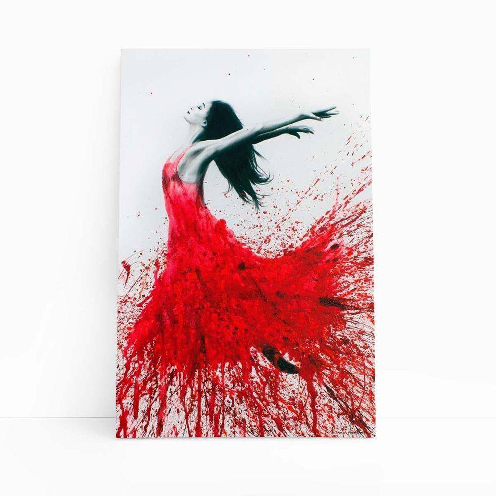Quadro Canvas Mulher Vestido Vermelho Arte Abstrato 60X40Cm