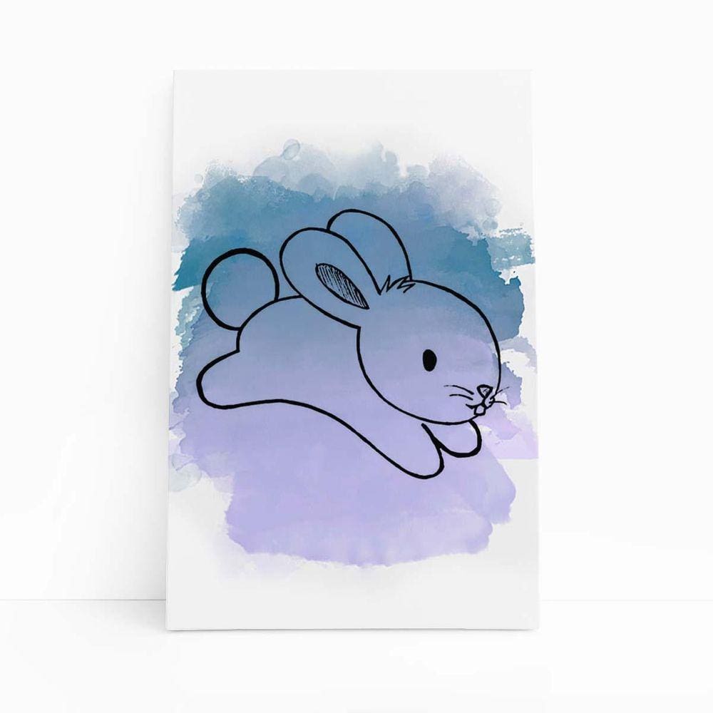 Quadro Canvas Coelho Azul Animais Colorido Infantil 60X40Cm