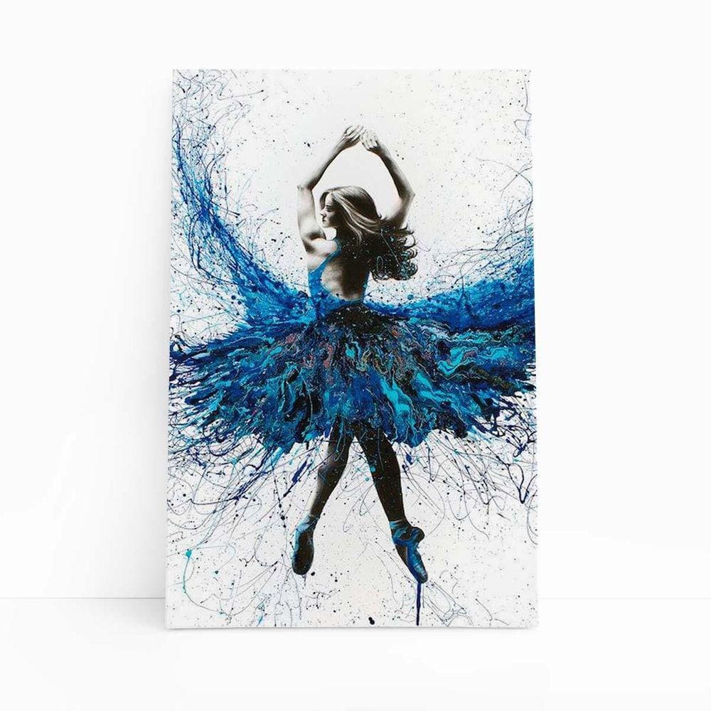 Quadro Canvas Mulher Vestido Azul Arte Abstrato 60X40Cm