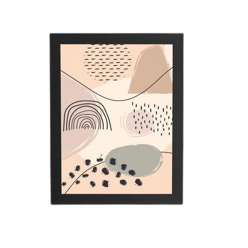 Quadro Abstrato Minimalista Arte Bege Moldura Preta 60X40Cm