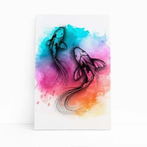 Quadro Canvas Carpa Peixe Arte Minimalista Colorido 60X40Cm