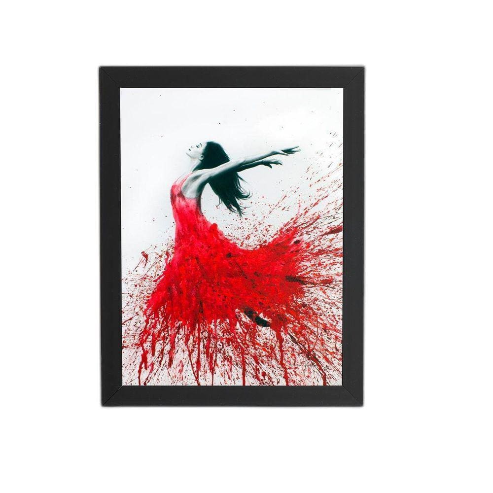 Quadro Mulher Vestido Vermelho Arte Moldura Preta 60X40Cm