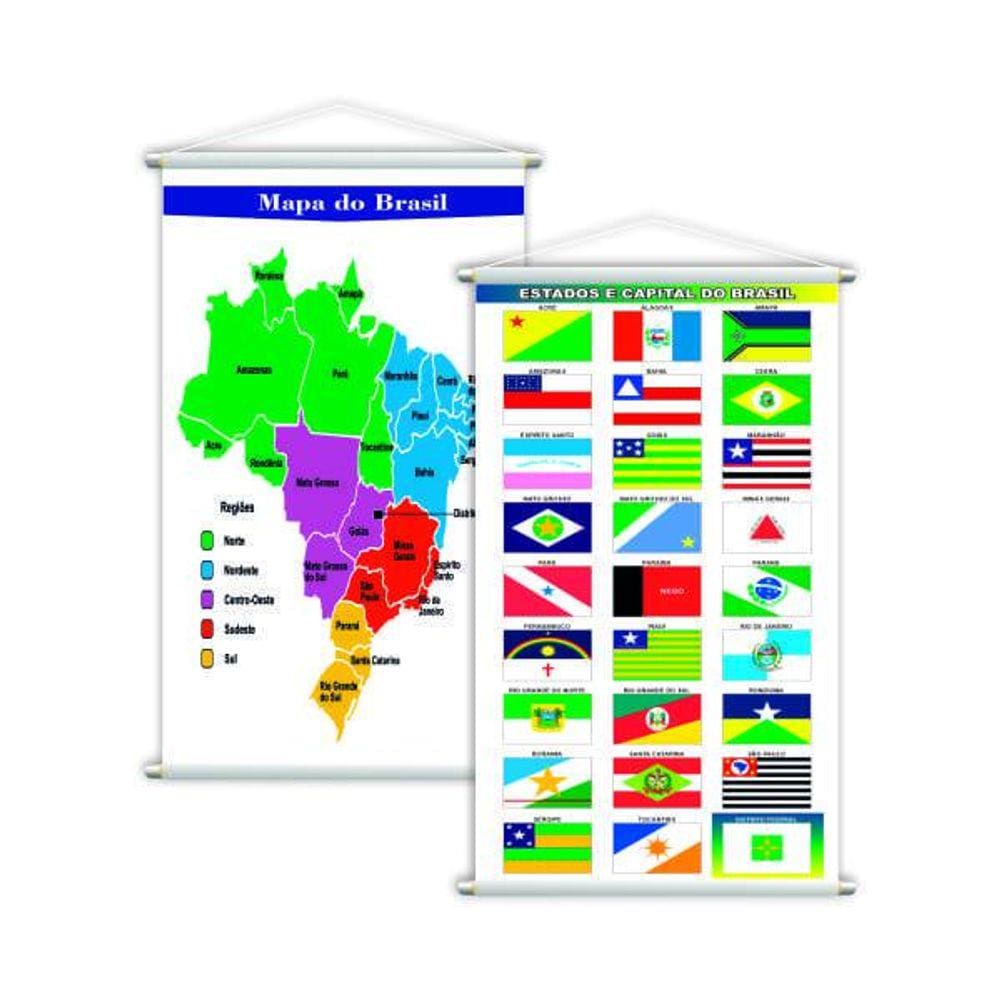 Mapa E Bandeiras Dos Estados Do Brasil Kit 2 Banners Grande