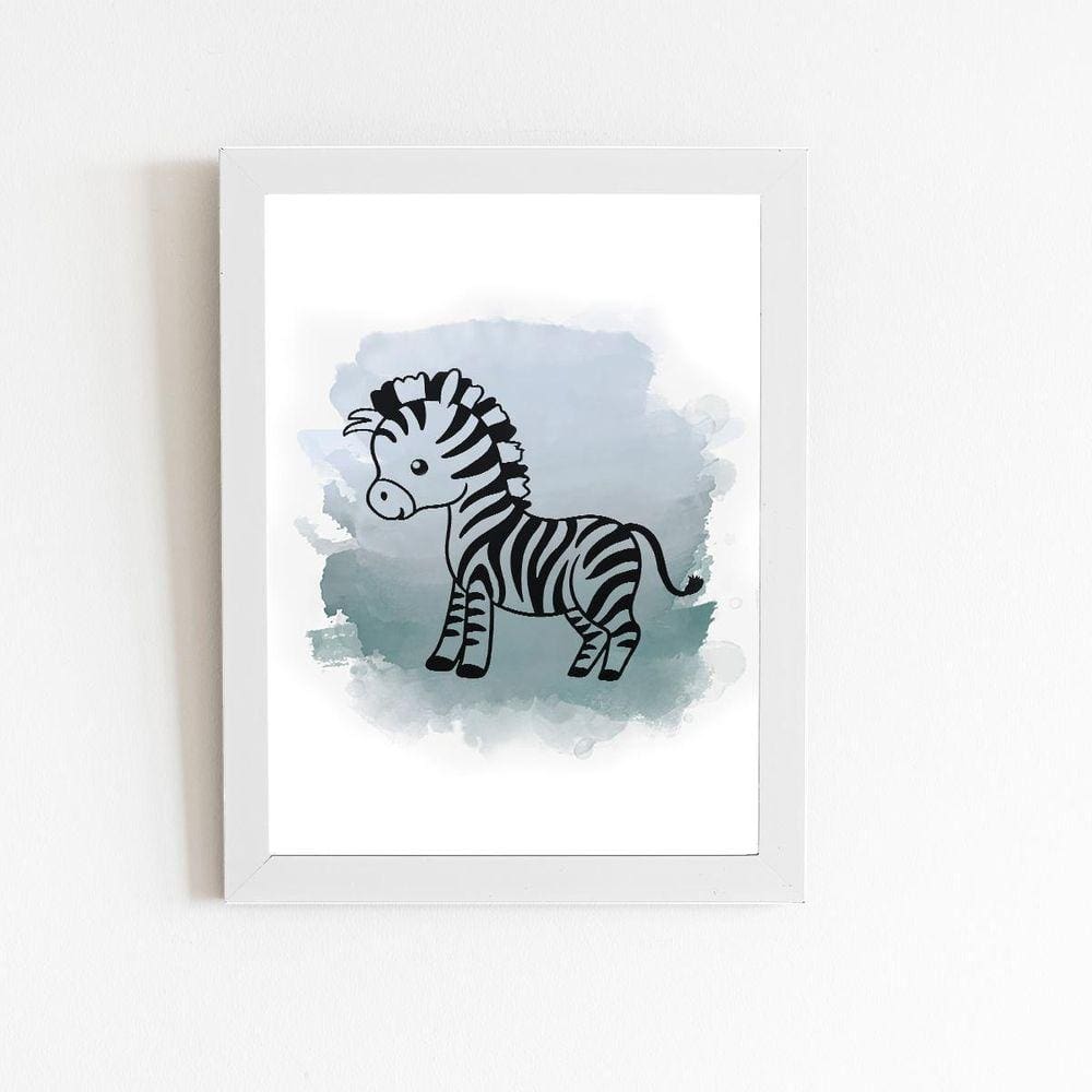 Zebra Desenho Animal Infantil Quadro Moldura Branca 60X40Cm