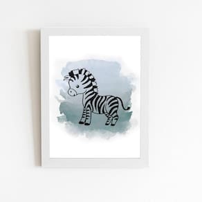 Zebra Desenho Animal Infantil Quadro Moldura Branca 60X40Cm