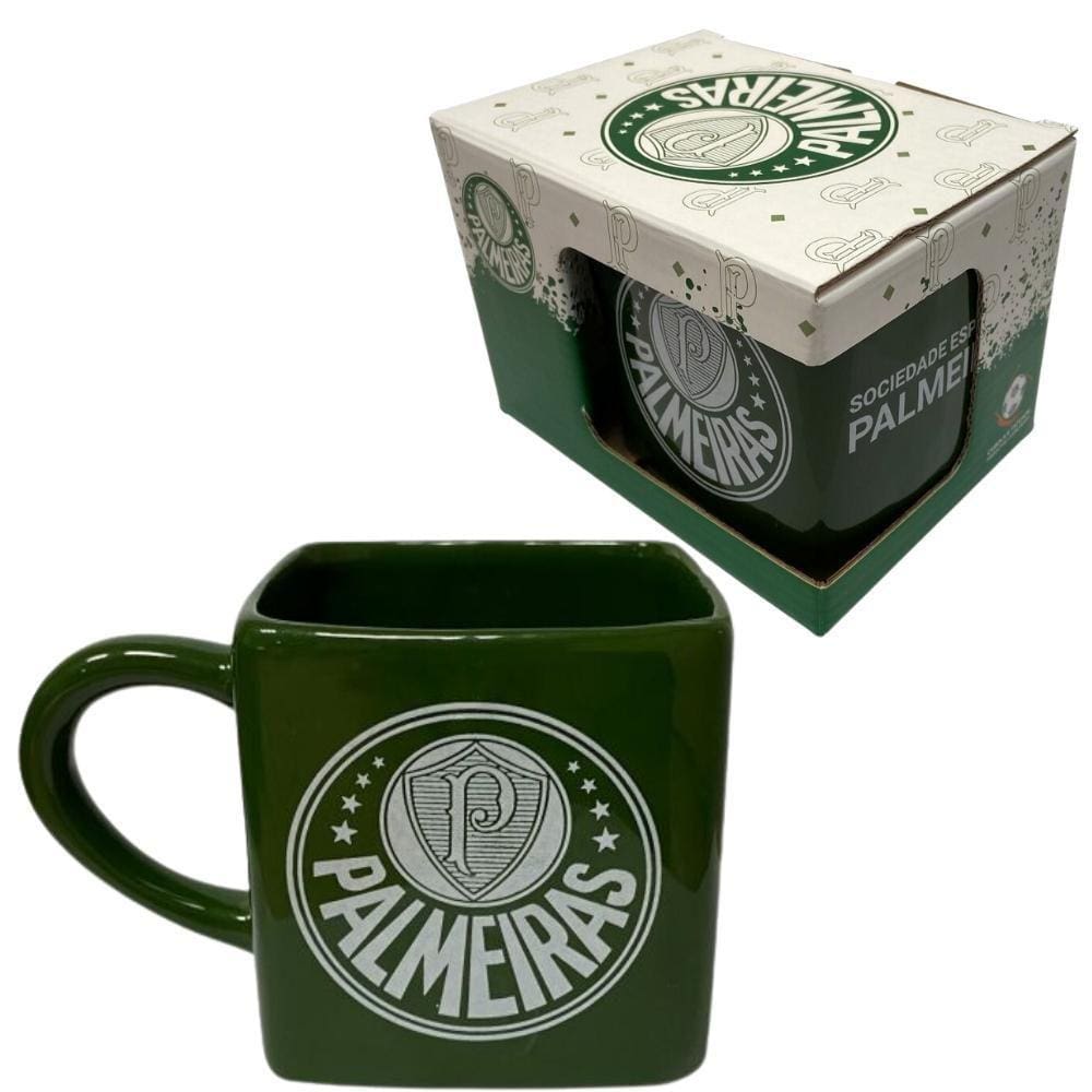 Caneca Palmeiras Cubo Quadrada Porcelana 330Ml Oficial Porco