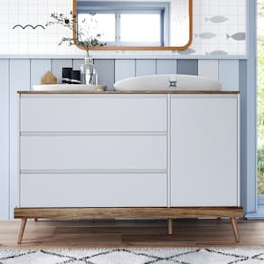Cômoda Infantil Retrô 3 Gavetas 1 Porta Canção de Ninar Accesso Móbile Branco/Amêndola Rústica