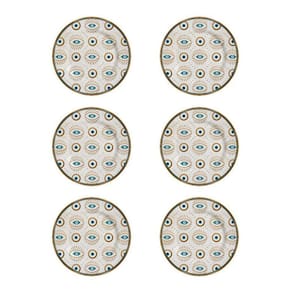 Conjunto De 6 Pratos Raso Olho Grego Alleanza Branco E Azul