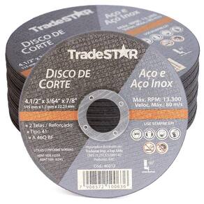Kit 100 Discos Corte Metal 4.1/2 115x1,2mm - Corte Rápido