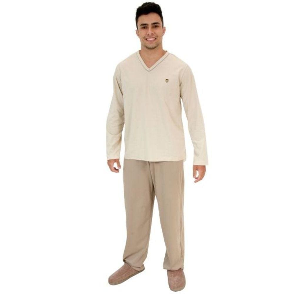 Pijama Masculino Conjunto Calça e Blusa Manga Longa Malha Algodão Puff