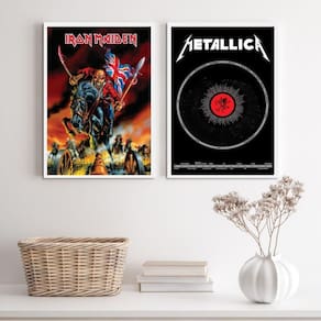 Kit 2 Quadros Decorativos Bandas Rock Metal 24x18cm Vidro