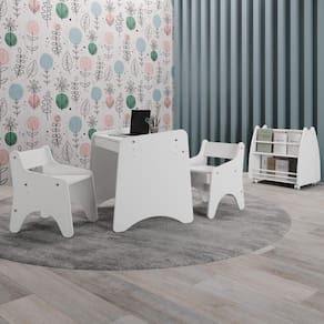 Conjunto Infantil 1 Mesa 2 Cadeirinhas 1 Biblioteca Branco
