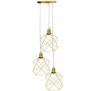 Pendente Aramado Triplo Cálice Luminária Lustre Cabo Cristal Retrô Vintage Agp Industrial Luxo