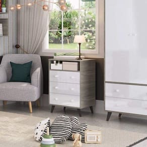 Cômoda Infantil 3 Gavetas Retrô 2041 Móveis Percasa Branco / Cinza
