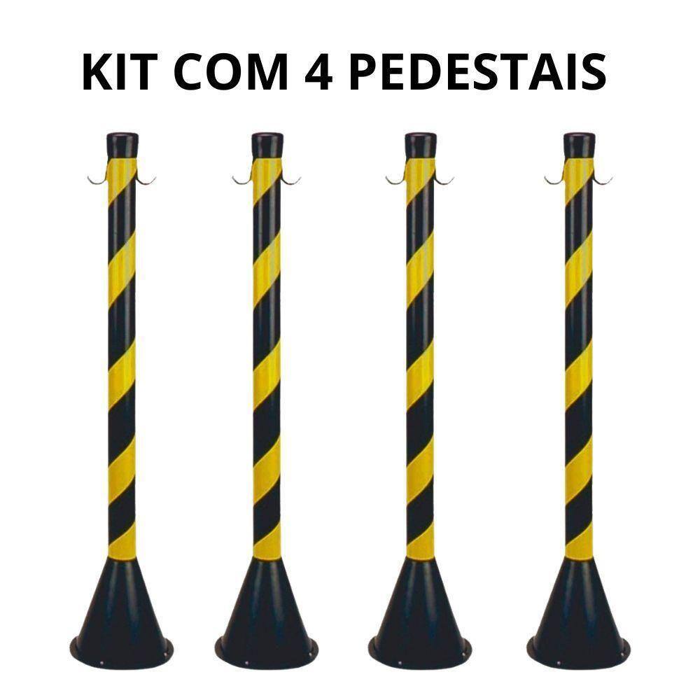 Kit 4 Pedestal 90Cm Zebrado Para Sinalização Preto/Amarelo