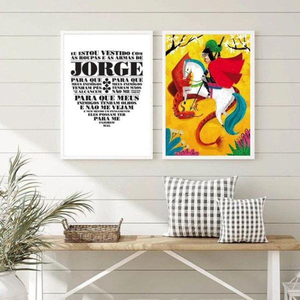 Quadros São Jorge 24x18cm - Kit Vidro e Moldura Branca