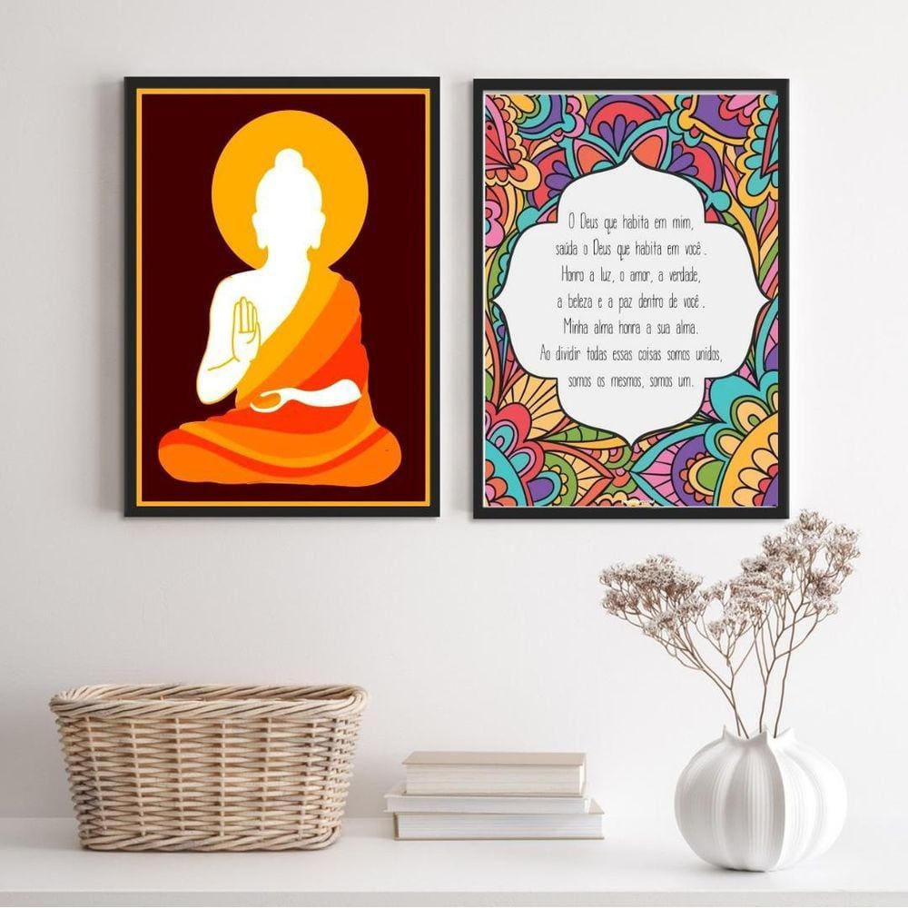 Kit 2 Quadros Zen Buda Namastê 33x24cm - Vidro