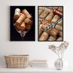 Quadros Vinho Rolhas - Kit 2 | Moldura Preta 45x34cm