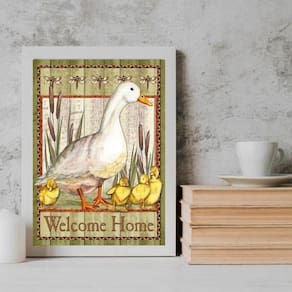 Quadro Country Patinhos Welcome Home 45x34cm - Com Vidro
