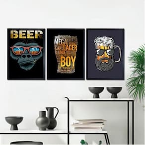 Kit 3 Quadros Decoração Bar Barbearia Beer Boy 33x24cm
