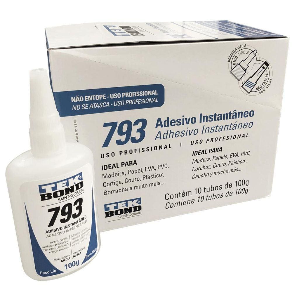 Kit 10 Cola Adesivo Instantâneo 100G Tekbond 793
