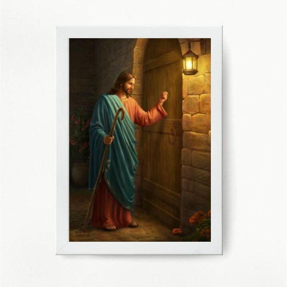 Quadro Decorativo Jesus Batendo a Porta 33x24cm - Vidro