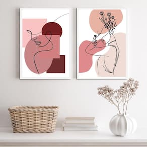 Kit 2 Quadros Quarto Mulher Linha Rosê 45x34cm - Vidro