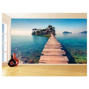 Papel De Parede 3D Praia Mar Ponte Madeira Céu 3,5M Npr317