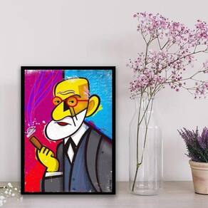 Quadro Decorativo Caricatura Freud 33X24Cm - Vidro Branca