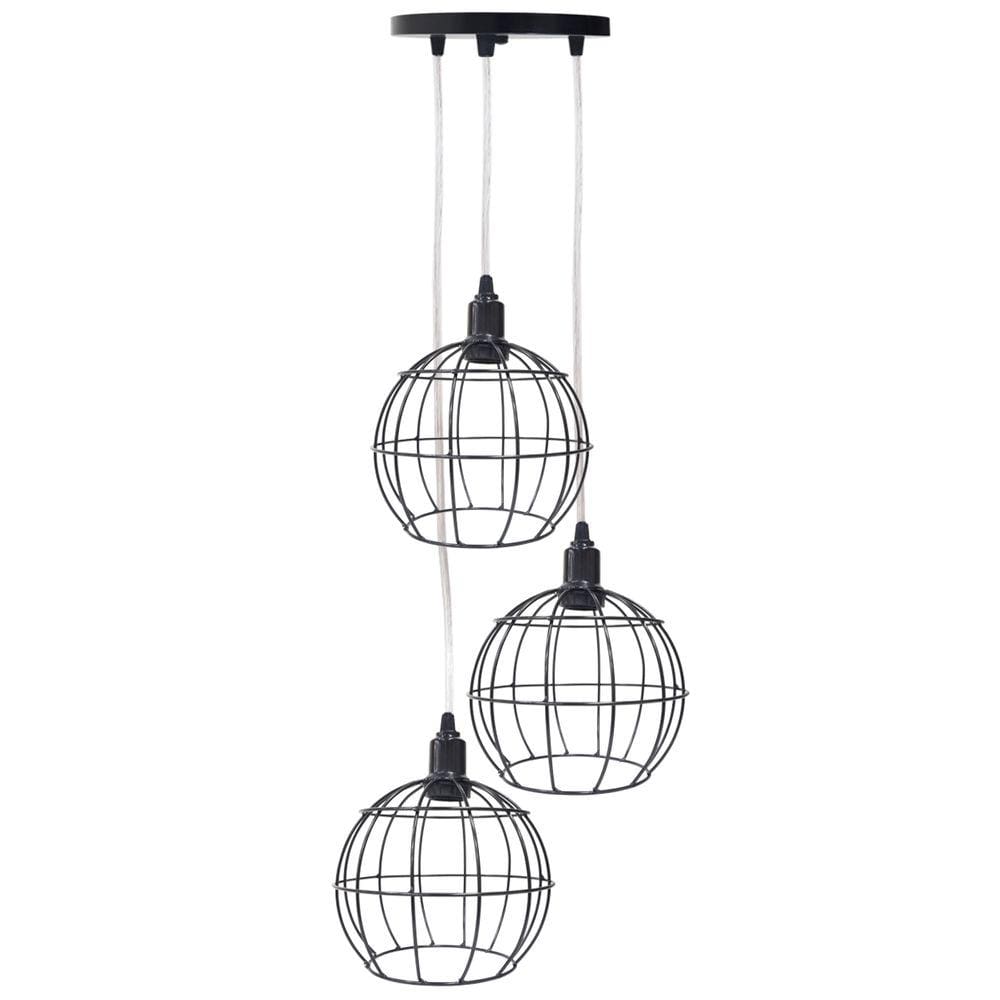 Pendente Aramado Triplo Globo Luminária Lustre Cabo Cristal Retrô Vintage Agp Industrial Luxo