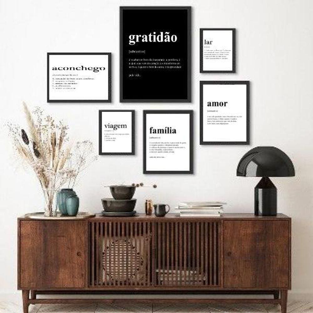 Kit 6 Quadros Palavras - Moldura Branca - Variados - Papel Fotográfico