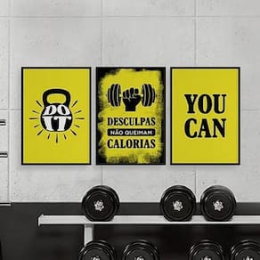 Kit 3 Quadros Crossfit You Can 33X24Cm - Com Vidro Preto