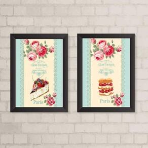 Kit 2 Quadros Bolos Patisserie 45x34cm - Vidro