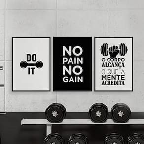 Kit 3 Quadros Academia Do It 33X24Cm - Com Vidro Preto