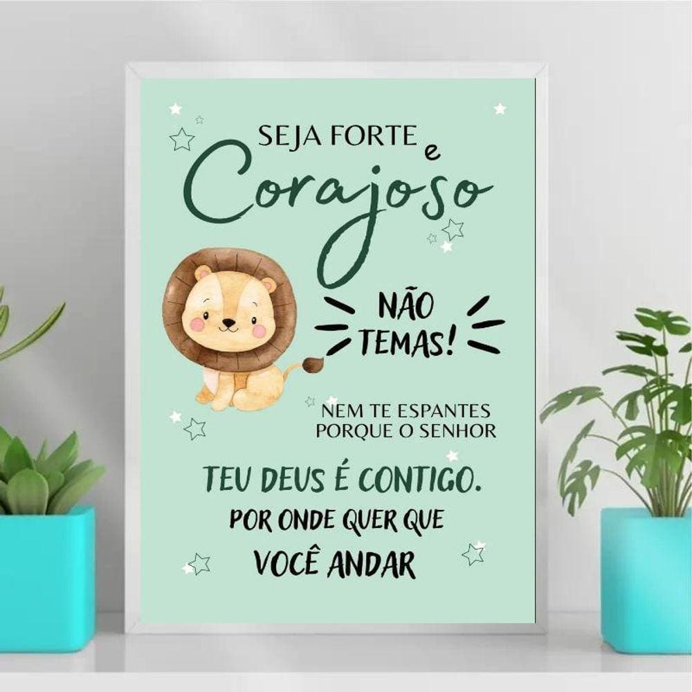 Quadro Infantil Safari Seja Forte E Corajoso 24x18cm Branca