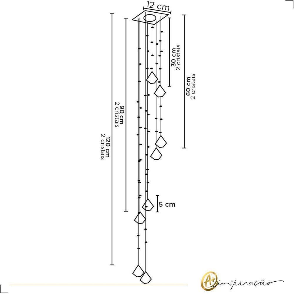 Spot Cromado c/ 8 Cristais | 30/60/90/120cm |