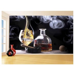 Papel De Parede 3D Bebidas Whisky Rum Charutos 3,5M Al256