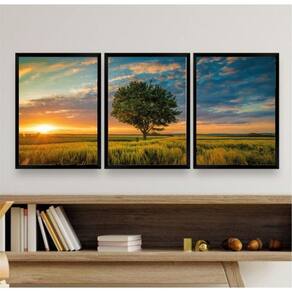 Kit 3 Quadros Decorativos Sol/Árvore 24x18cm - Vidro/Moldura