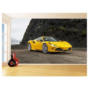 Papel De Parede 3D Carro Ferrari Amarela Fundo 3,5M Car124