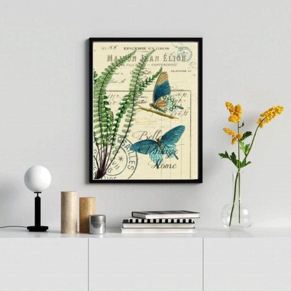 Quadro Decorativo Borboletas 33x24cm Moldura Preta