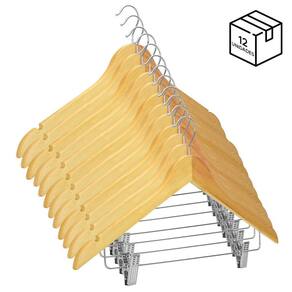 Kit 12 Cabides de Madeira com Presilhas - Organização e Elegância